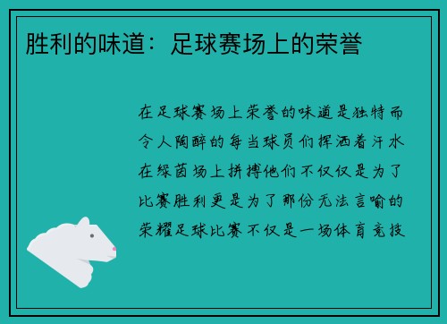 胜利的味道：足球赛场上的荣誉